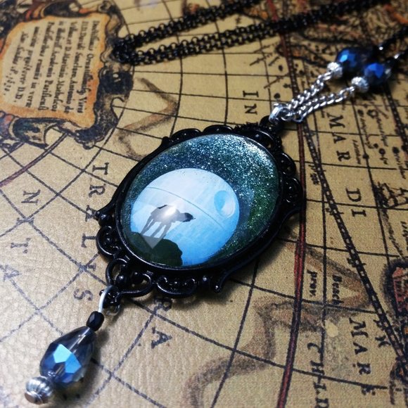 AT-AT on the moon necklace in silver and black. - Picture 6 of 6